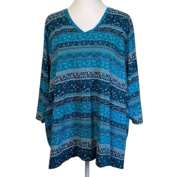 Woman Within Tops - Women Within Tunic Top Size 2X Blue 3/4 Sleeve 100% Cotton Shirt